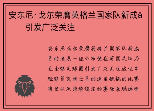 安东尼·戈尔荣膺英格兰国家队新成员引发广泛关注